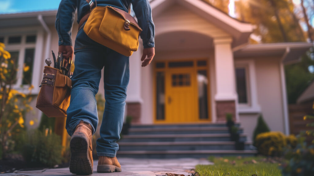 Handy Man Walking Towards A Craftsman Home